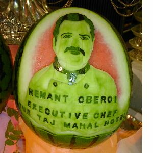 watermelon sculpture: The chef from India.