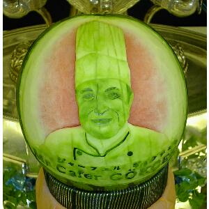 watermelon sculpture: The chef from Turkey.