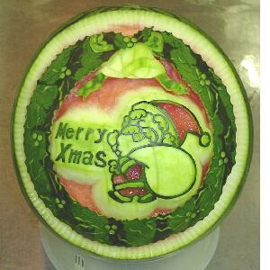 watermelon sculpture: Merry Xmas.
