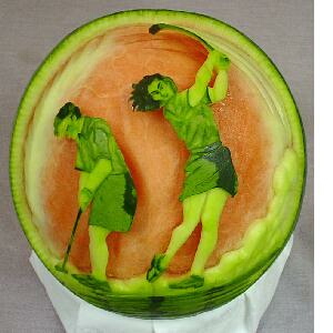 watermelon sculpture: Women's Golf. 