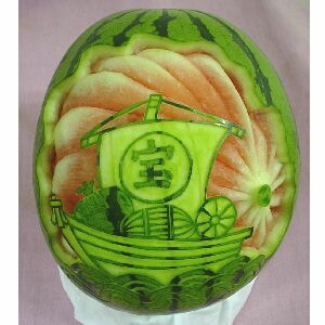 watermelon sculpture: Treasure ship.