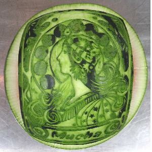 watermelon sculpture: Alphonse Mucha.