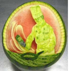 watermelon sculpture: Chef.