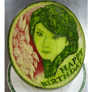 watermelon sculpture: Happy Birthday.