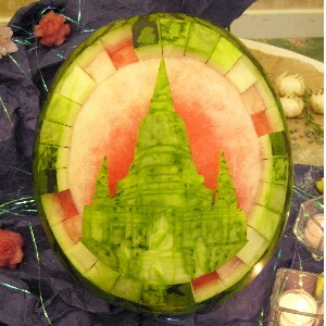 watermelon sculpture: Temple in Thailand.