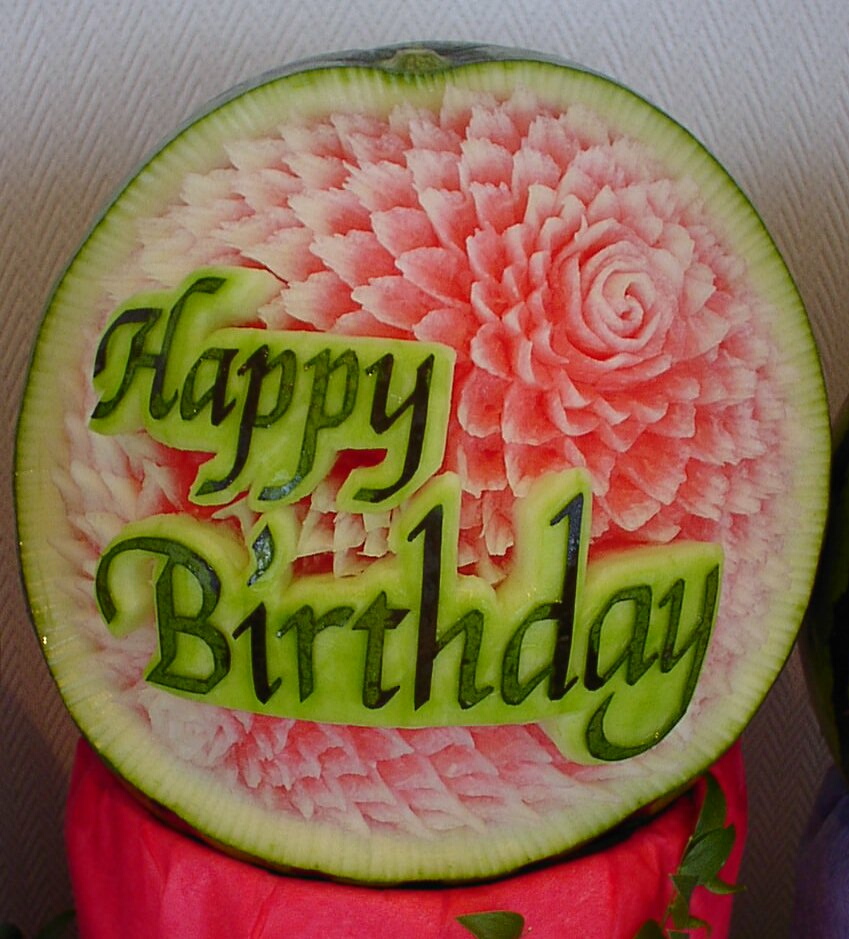 Watermelon Carving: Happy Birthday.
