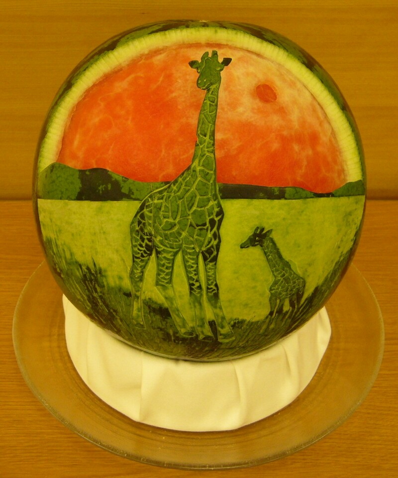 Watermelon Carving No.150: Giraffes.