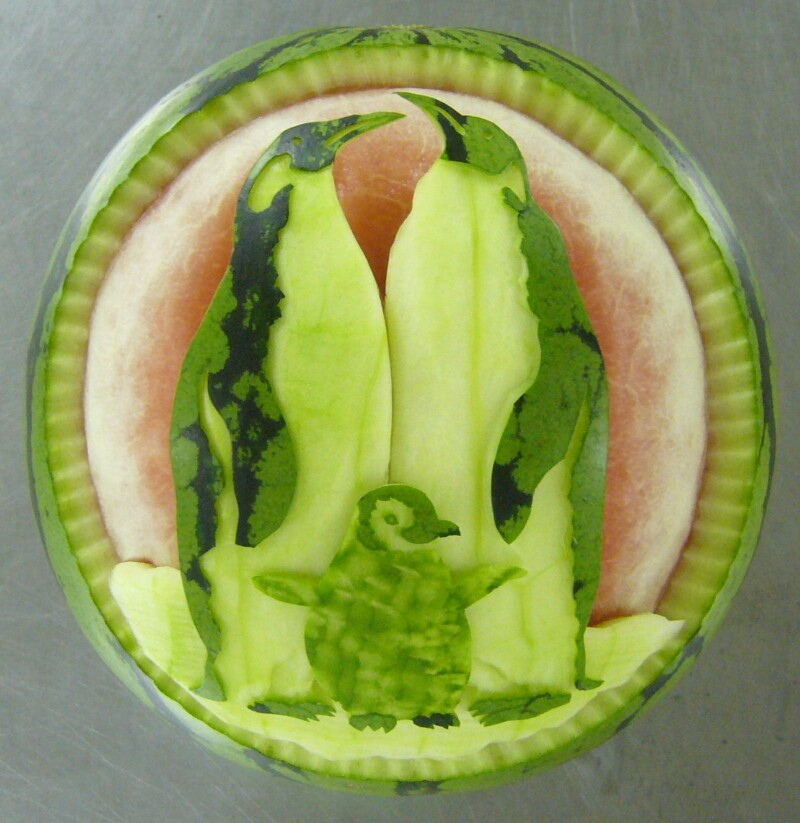 Watermelon Carving No.157: Emperor Penguins.